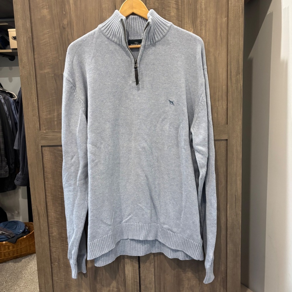 Rodd & Gunn Mens XL Light Blue Australian Cotton Quarter Zip Sweater Pullover